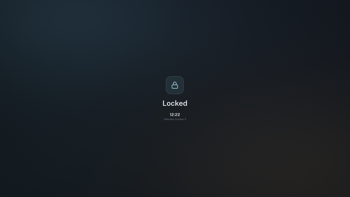 A locked UjimaOS screen showing a padlock, the time and the date.